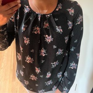 Forever 21 polka dot and floral long sleeve flowy top - large